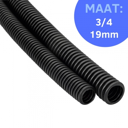 Zwarte flexibele PVC buis 3/4" 19mm geribd