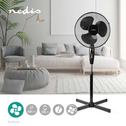 Staande Ventilator | Diameter: 400 mm | 3 Snelheden | Zwenkfunctie | 45 W | Verstelbare hoogte | Zwart