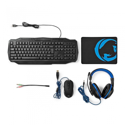 Gaming Combo Kit | 4-in-1 | Toetsenbord, Koptelefoon, Muis en Muismat | Blauw / Zwart | QWERTZ | Duits