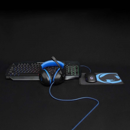 Gaming Combo Kit | 4-in-1 | Toetsenbord, Koptelefoon, Muis en Muismat | Blauw / Zwart | QWERTY | Italiaans