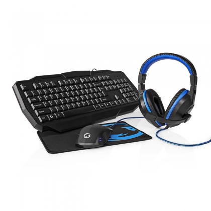 Gaming Combo Kit | 4-in-1 | Toetsenbord, Koptelefoon, Muis en Muismat | Blauw / Zwart | QWERTY | Italiaans