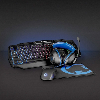 Gaming Combo Kit | 4-in-1 | Toetsenbord, Koptelefoon, Muis en Muismat | Blauw / Zwart | QWERTY | Italiaans