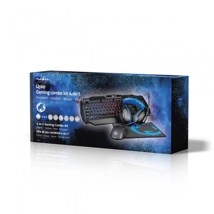 Gaming Combo Kit | 4-in-1 | Toetsenbord, Koptelefoon, Muis en Muismat | Blauw / Zwart | QWERTY | Italiaans