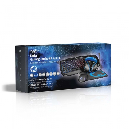 Gaming Combo Kit | 4-in-1 | Toetsenbord, Koptelefoon, Muis en Muismat | Blauw / Zwart | QWERTY | Italiaans