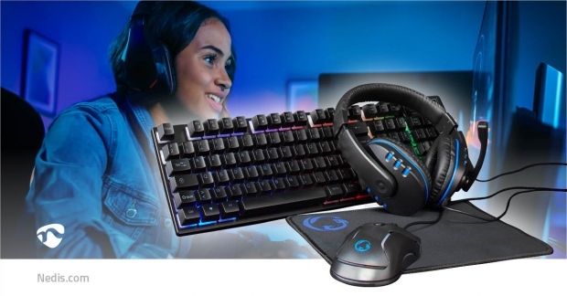 Gaming Combo Kit | 5-in-1 | Toetsenbord, Koptelefoon, Muis en Muismat | Zwart | AZERTY | Frans