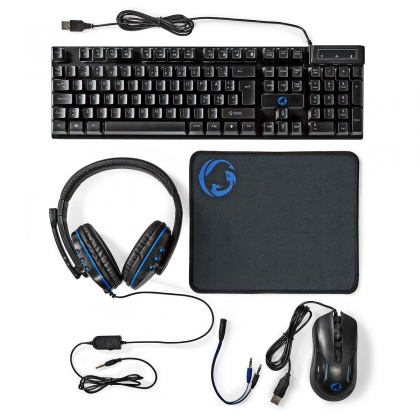 Gaming Combo Kit | 5-in-1 | Toetsenbord, Koptelefoon, Muis en Muismat | Zwart | QWERTY | Scandinavisch