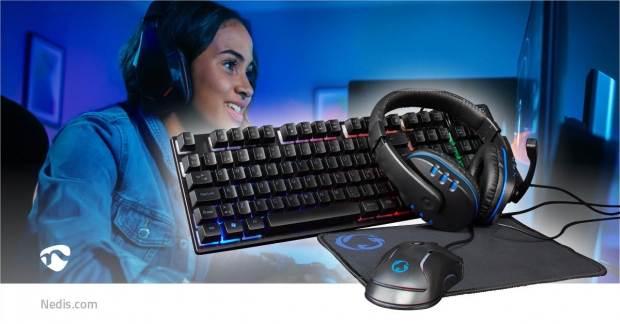 Gaming Combo Kit | 5-in-1 | Toetsenbord, Koptelefoon, Muis en Muismat | Zwart | QWERTY | Scandinavisch