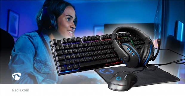 Gaming Combo Kit | 5-in-1 | Toetsenbord, Koptelefoon, Muis en Muismat | Zwart | QWERTY | US Internationaal