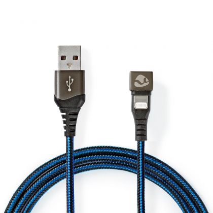 USB-Kabel | USB 2.0 | Apple Lightning 8-Pins | USB-A Male | 12 W | 480 Mbps | Vernikkeld | 1.00 m | Rond | Gevlochten / Nylon | Blauw / Zwart | Cover Window Box