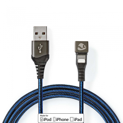 USB-Kabel | USB 2.0 | Apple Lightning 8-Pins | USB-A Male | 12 W | 480 Mbps | Vernikkeld | 1.00 m | Rond | Gevlochten / Nylon | Blauw / Zwart | Cover Window Box