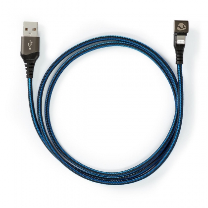 USB-Kabel | USB 2.0 | Apple Lightning 8-Pins | USB-A Male | 12 W | 480 Mbps | Vernikkeld | 1.00 m | Rond | Gevlochten / Nylon | Blauw / Zwart | Cover Window Box