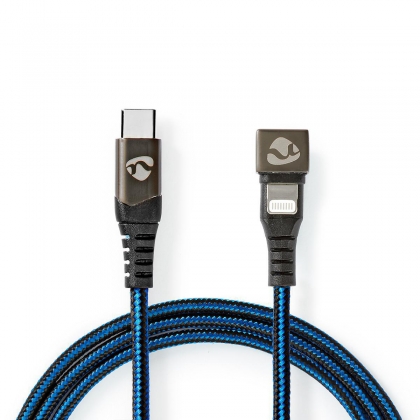 USB-Kabel | USB 2.0 | Apple Lightning 8-Pins | USB-C™ Male | 60 W | 480 Mbps | Vernikkeld | 1.00 m | Rond | Gevlochten / Nylon | Blauw / Zwart | Cover Window Box