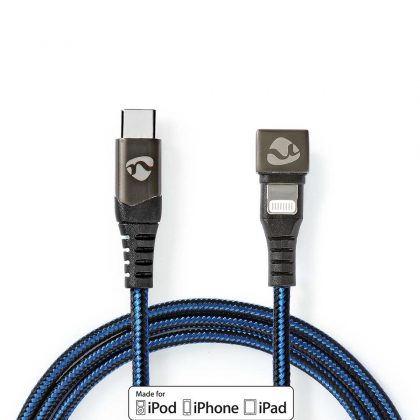 USB-Kabel | USB 2.0 | Apple Lightning 8-Pins | USB-C™ Male | 60 W | 480 Mbps | Vernikkeld | 2.00 m | Rond | Gevlochten / Nylon | Blauw / Zwart | Cover Window Box