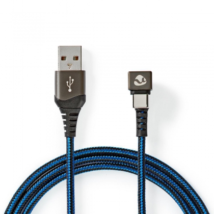 USB-Kabel | USB 2.0 | USB-A Male | USB-C™ Male | 480 Mbps | Verguld | 1.00 m | Rond | Gevlochten / Nylon | Blauw / Zwart | Cover Window Box