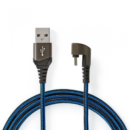 USB-Kabel | USB 2.0 | USB-A Male | USB-C™ Male | 480 Mbps | Verguld | 1.00 m | Rond | Gevlochten / Nylon | Blauw / Zwart | Cover Window Box