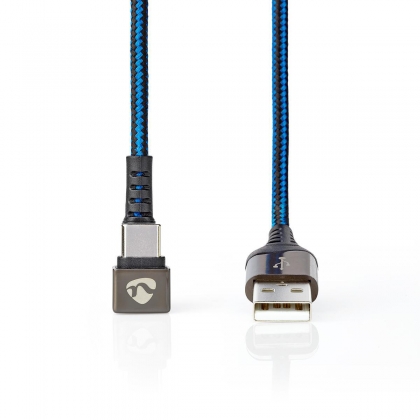 USB-Kabel | USB 2.0 | USB-A Male | USB-C™ Male | 480 Mbps | Verguld | 2.00 m | Rond | Gevlochten / Nylon | Blauw / Zwart | Cover Window Box