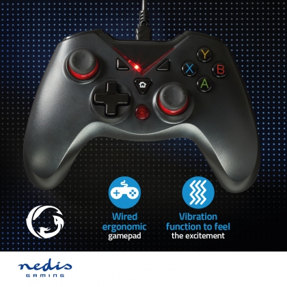 Gamepad | USB Type-A | USB Gevoed | PC | Aantal knoppen: 12 | Kabellengte: 1.60 m | Zwart