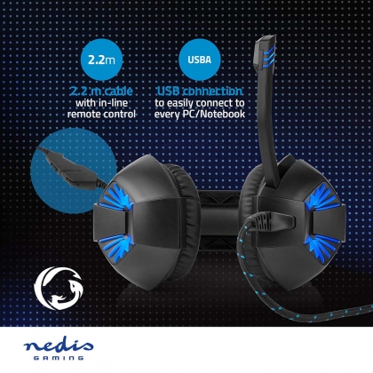 Gaming Headset | Over-Ear | Stereo | USB Type-A / 2x 3.5 mm | Inklapbare Microfoon | 2.20 m | LED