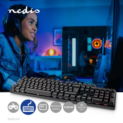 Bedraad Gaming Toetsenbord | USB Type-A | Mechanische Toetsen | LED | AZERTY | Frans | USB Gevoed | Lengte stroomkabel: 1.50 m | Gaming