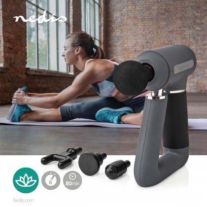 Sportmassagepistool | Batterij Gevoed | Ingebouwde Lithium-Ion | Oplaadbaar | 6 Massage Modes | USB-kabel | Grijs