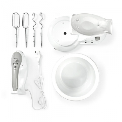 Handmixer | 200 W | 5-Snelheden | Turbo-functie | Draaikom / 2 Deeghaken / 2 Kloppers | Grijs / Wit