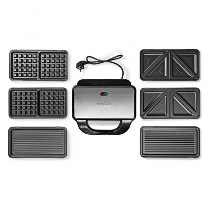 Multi grill | Grill / Sandwich / Waffle | 900 W | 28 x 15 cm | Automatische temperatuurregeling | Kunststof / Roestvrij Staal