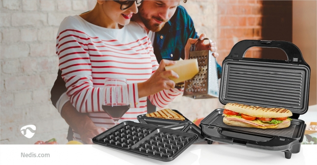 Multi grill | Grill / Sandwich / Waffle | 900 W | 28 x 15 cm | Automatische temperatuurregeling | Kunststof / Roestvrij Staal