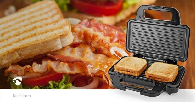 Sandwich maker | 900 W | 26.8 x 14.5 cm | Automatische temperatuurregeling | Aluminium / Kunststof