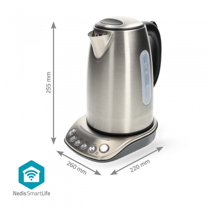 SmartLife Waterkoker | Wi-Fi | 1.7 l | Roestvrij Staal | 70,80,90,100 °C | Temperatuurindicator | 360 graden draaibaar | Verborgen verwarmingselement | Strix®-controller | Android™ / IOS