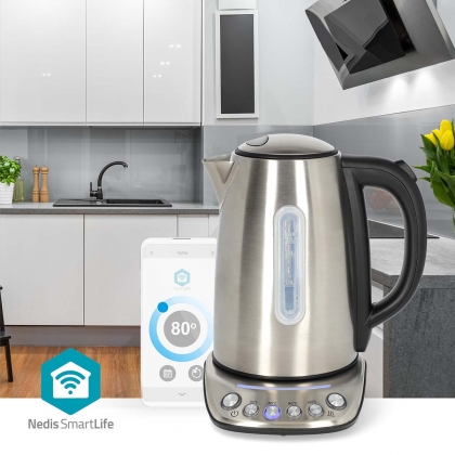 SmartLife Waterkoker | Wi-Fi | 1.7 l | Roestvrij Staal | 70,80,90,100 °C | Temperatuurindicator | 360 graden draaibaar | Verborgen verwarmingselement | Strix®-controller | Android™ / IOS