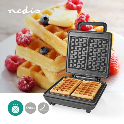 Wafelijzer | Belgische wafels | 22 x 12.5 cm | 1200 W | Automatische temperatuurregeling | ABS / Aluminium