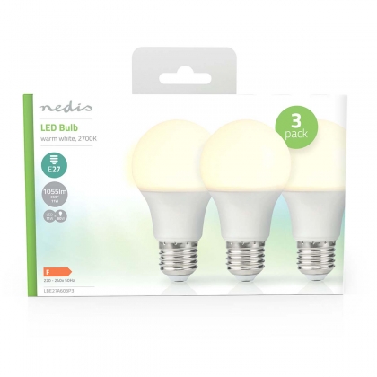 3 Stuks LED-Lamp E27 | 11 W | 1055 lm | 2700 K | Warm Wit | Mat