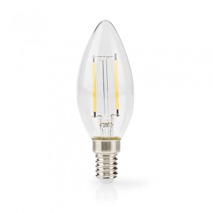 LED-Filamentlamp E14 | Kaars | 2 W | 250 lm | 2700 K | Warm Wit | Retrostijl | 1 Stuks | Doorzichtig