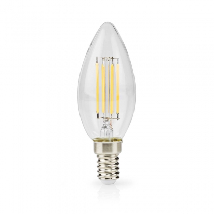 LED-Filamentlamp E14 | Kaars | 4.5 W | 470 lm | 2700 K | Dimbaar | Warm Wit | Retrostijl | 1 Stuks | Doorzichtig