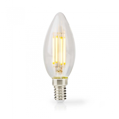 LED-Filamentlamp E14 | Kaars | 4.5 W | 470 lm | 2700 K | Dimbaar | Warm Wit | Retrostijl | 1 Stuks | Doorzichtig