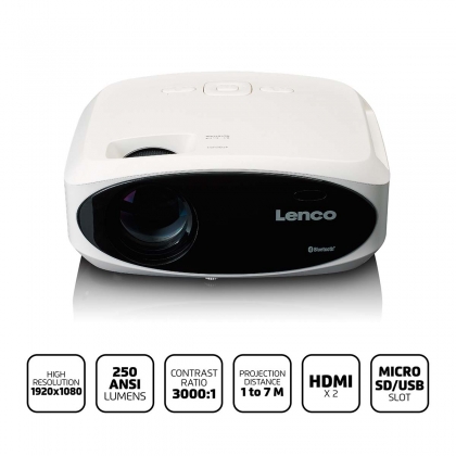 Full HD 1080P LCD-projector met Bluetooth Wit