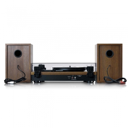 Platenspeler met Bluetooth-ontvangst en twee houten speakers