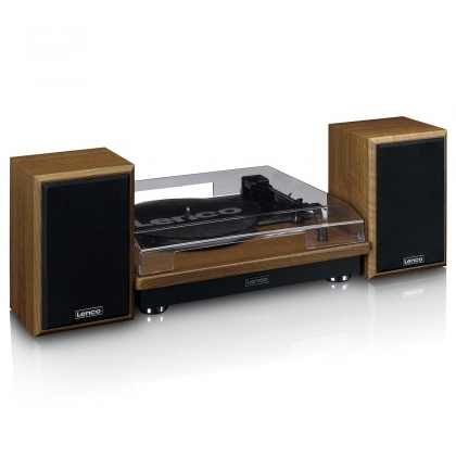 Platenspeler met Bluetooth-ontvangst en twee houten speakers