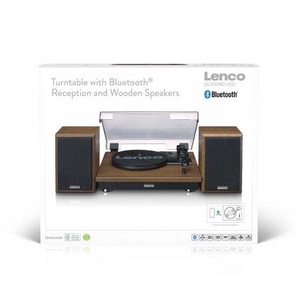 Platenspeler met Bluetooth-ontvangst en twee houten speakers