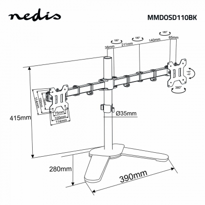 Monitorbeugel voor Bureaus | 2 Schermen | 15 - 32 " | 75x75 / 100x100 | Draai- en Kantelbaar