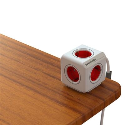 PowerCube Extended, stekkerdoos, 5 sockets, 1.5m, wit/rood