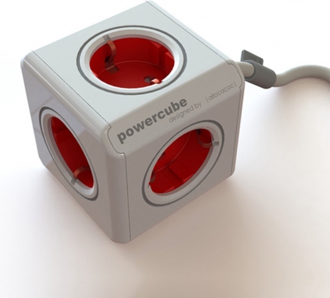 PowerCube Extended, stekkerdoos, 5 sockets, 1.5m, wit/rood