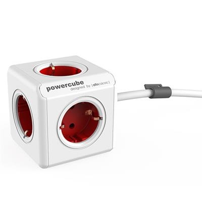 PowerCube Extended, stekkerdoos, 5 sockets, 1.5m, wit/rood