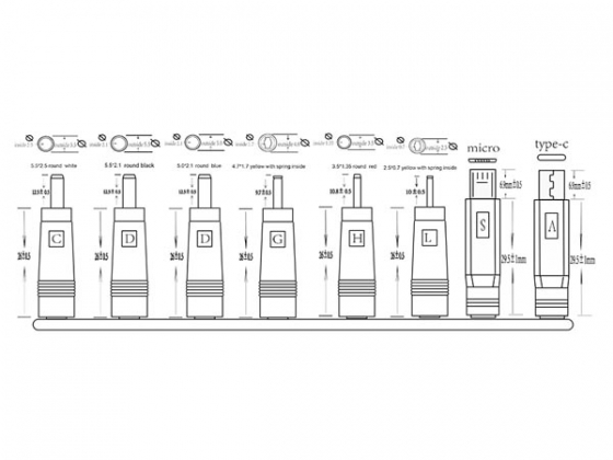 SET MET 8 UNIVERSELE DC PLUGGEN voor MANNELIJKE PLUG 2.1 x 5.5 mm