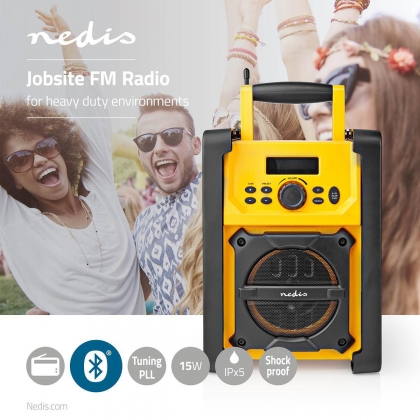 FM-Radio | Bouwradio | FM | Batterij Gevoed / Netvoeding | Digitaal | 15 W | Scherm grootte: 2.2 " | Blauw-Wit Scherm | IPX5 | Handgreep | Geel / Zwart