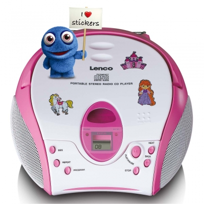 Boombox met CD-speler FM-radio en stickers Roze