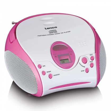 Boombox met CD-speler FM-radio en stickers Roze