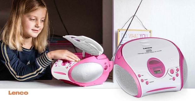 Boombox met CD-speler FM-radio en stickers Roze