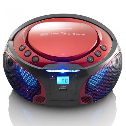 SCD-550RD Draagbare FM-radio CD/MP3/USB/Bluetooth-speler® met LED-verlichting Rood