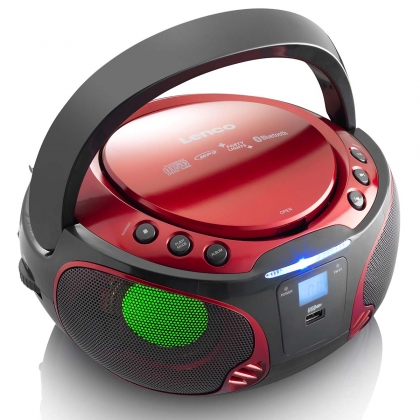 SCD-550RD Draagbare FM-radio CD/MP3/USB/Bluetooth-speler® met LED-verlichting Rood